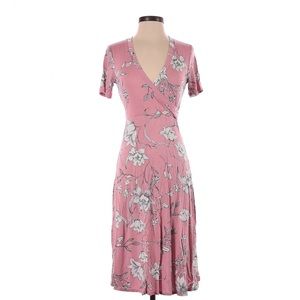 Matty M Faux Wrap Dress Pink With Black & White Floral Print Tie in Back Size XL